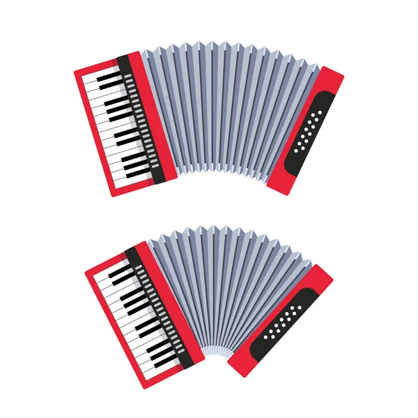 Accordion White Background Classical Keyboard Musical Instrument Cute Flat Cartoon — Stock Vector