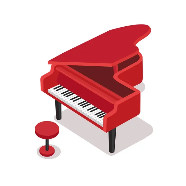 Piano Rojo Taburete Rojo Sobre Fondo Blanco Instrumento Musical Piano — Vector de stock