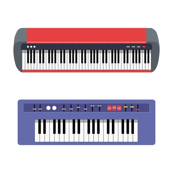 Elecronic Piano Set Isolated White Background Keyboard Piano Musical Instruments — Stock Vector