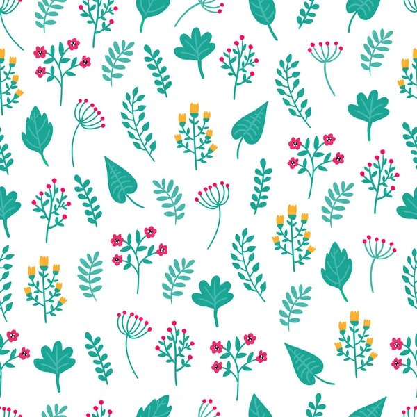 Mignon Dessin Main Motif Floral Coloré Sans Couture Fleurs Plantes — Image vectorielle