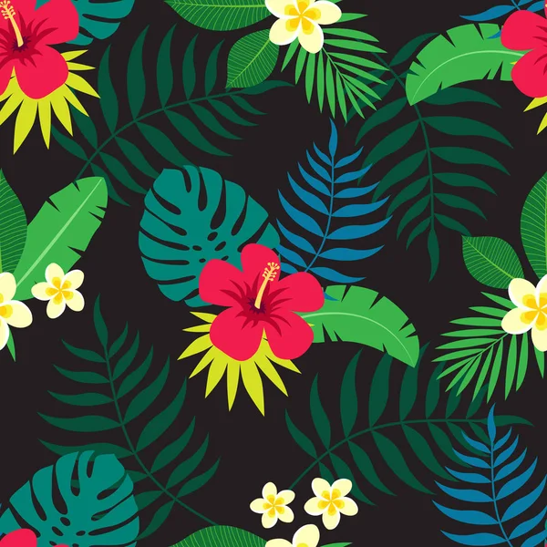 Patrón Colorido Exótico Sin Costuras Con Hojas Selva Tropical Flores — Vector de stock