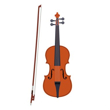 Keman simgesi. Beyaz bir arka plan üzerinde izole yay ile kahverengi keman vektör Illustration. Yaylı müzik aleti