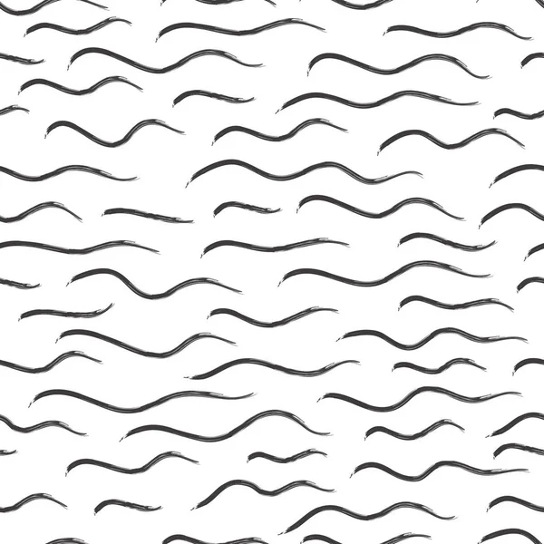 手描きの抽象のシームレスな黒と白のパターンは 波線を落書き 北欧デザイン スタイルです ベクトルのテキスタイル イラストの背景等 — ストックベクタ
