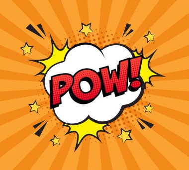 Retro komik konuşma balonu turuncu çizgili desen renkli yarı ton gölge ile. İfade metin Pow. Vektör çizim, vintage tasarım, pop sanat tarzı.