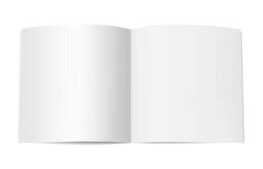 Kitap kitapçık veya dergi kadar sahte kare. Şablon boş sayfalar beyaz arka plan üzerinde izole ile açılan not defteri /. Vektör gerçekçi çizim