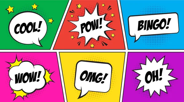 Retro Comic Speech Bubbles Set Colorful Background Expression Text Cool — 스톡 벡터