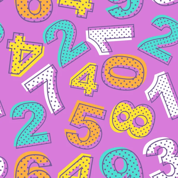 ミントバイオレットの背景にカラフルな数字のシームレスなパターン 赤ちゃん ストライプの子供のデザイン ベクターイラスト — ストックベクタ