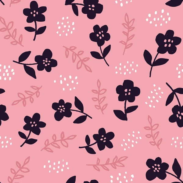 Élégant Motif Floral Sans Couture Avec Des Fleurs Bleues Dessinées — Image vectorielle