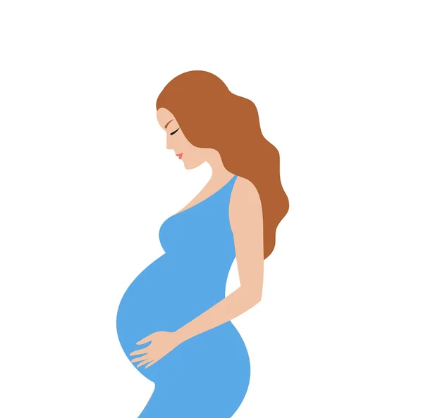 Eenvoudige Schattige Kleurrijke Vector Illustratie Van Zwangere Bruine Haar Vrouw — Stockvector