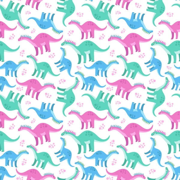 Beyaz arka plan üzerinde dinozorlar ile şirin renkli seamless modeli. Çocuklar için parlak arka plan. Vektör çizim için tekstil imalat, dizüstü bilgisayarlar vb