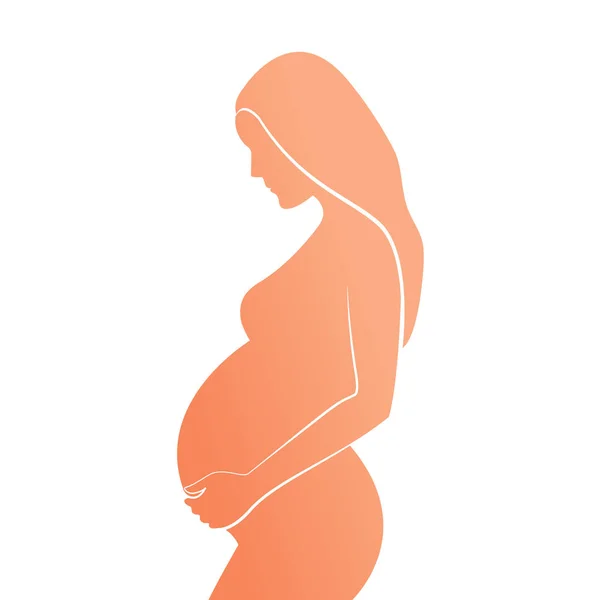 Oranje Kleurrijke Silhouet Van Zwangere Vrouw Met Steil Haar Vectorillustratie — Stockvector