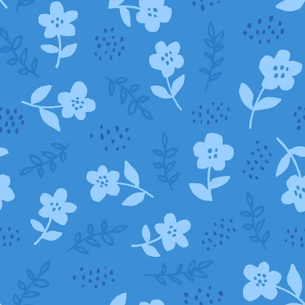 Ile Şık Sorunsuz Çiçek Desenli Mavi Çiçekler Mavi Zemin Üzerine — Stok Vektör