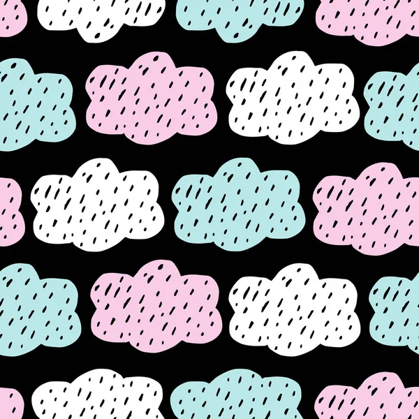 Cute Seamless Colorful Pattern Hand Drawn Pastel Colors Clouds Black — Stock Vector