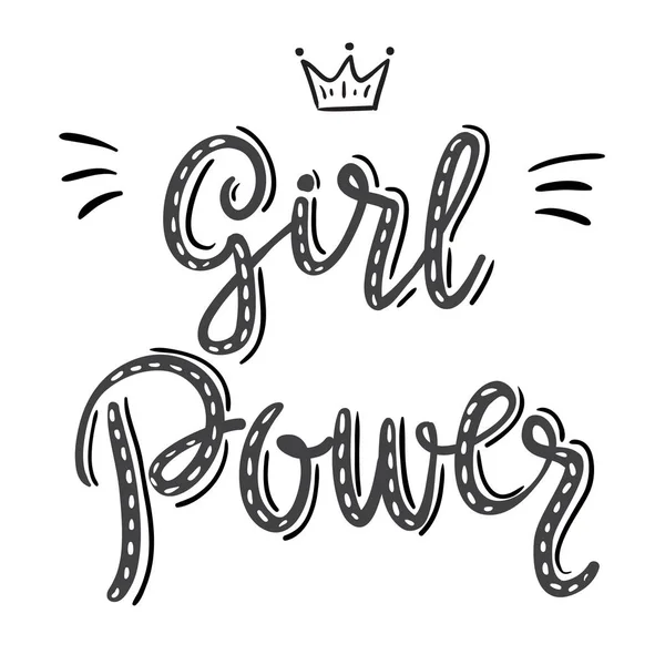 Girl Power Slogan Hand Dras Grå Bokstäver Vektor Illustration För — Stock vektor