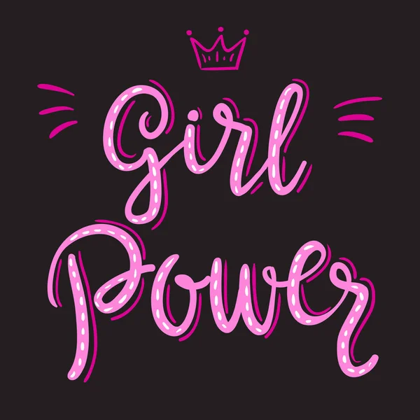 Girl Power Slogan Hand Drawn Pink Lettering Crown Black Background — Stock Vector