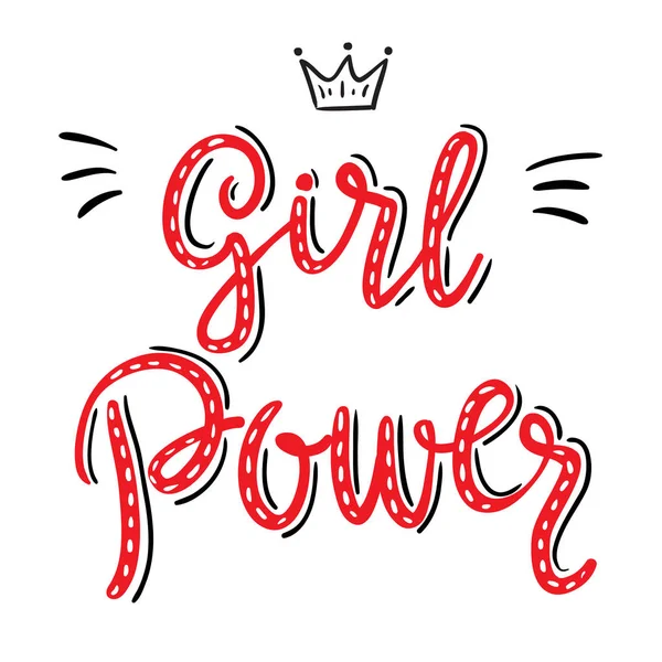 Girl Power Slogan Hand Dras Röda Bokstäver Vektor Illustration För — Stock vektor