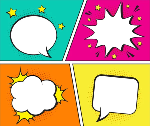 Retro comic empty speech bubbles set on colorful background. Vector illustration, vintage design, pop art style.