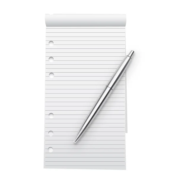 Σημειωματάριο Χλευάσουμε Επάνω Και Ασημένιο Μεταλλικό Στυλό Που Απομονώνονται Λευκό — Διανυσματικό Αρχείο