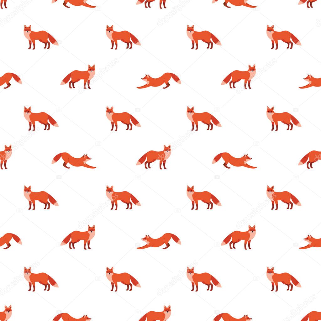 Cute seamless pattern with red foxes. Vector illustration for decoration for textile, notebooks, wallpapers etc