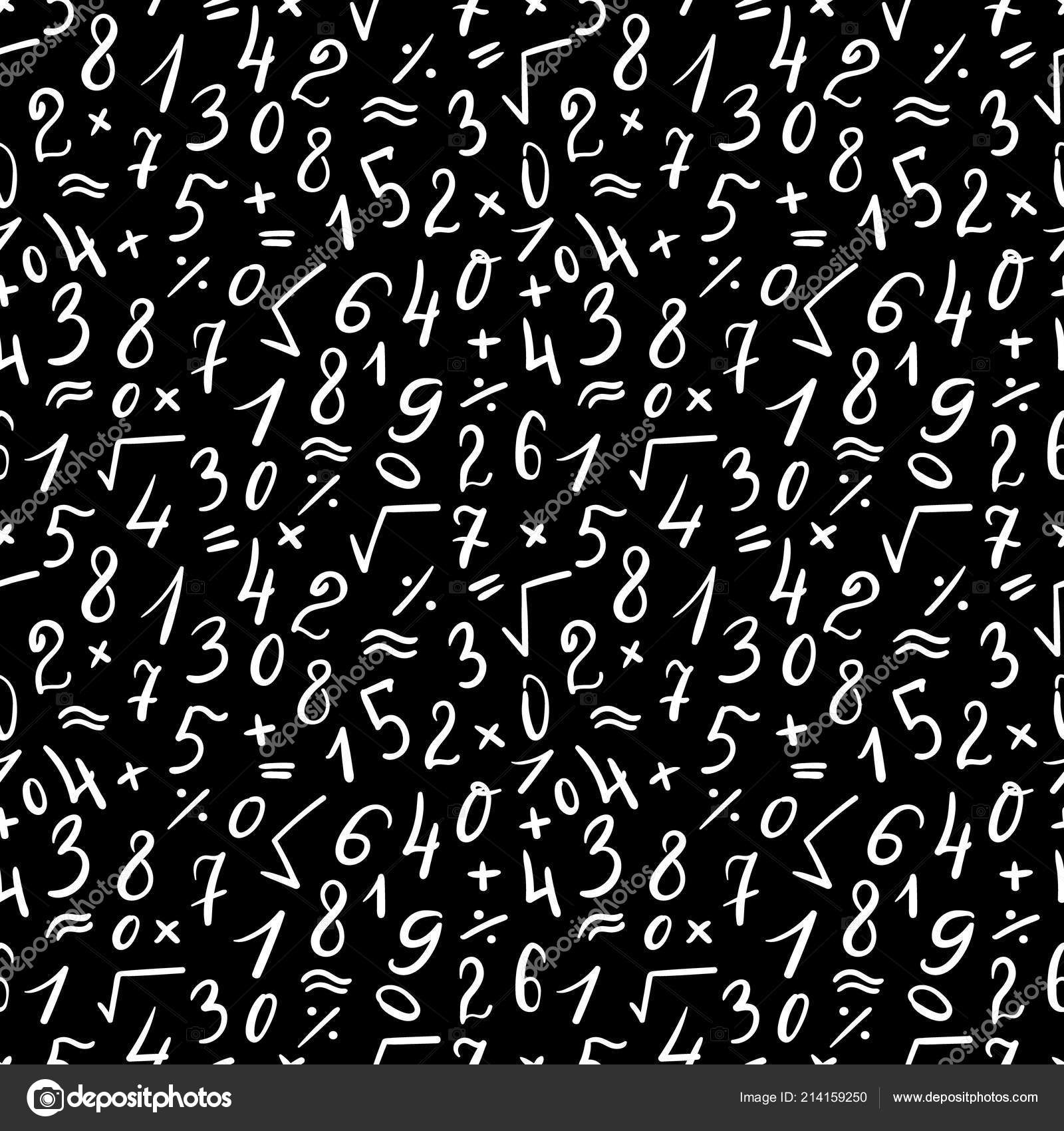 Seamless Pattern Hand Written Numbers Symbols Black Background Calligraphic  Mathematics Stock Vector Image by ©mejorana #214159250