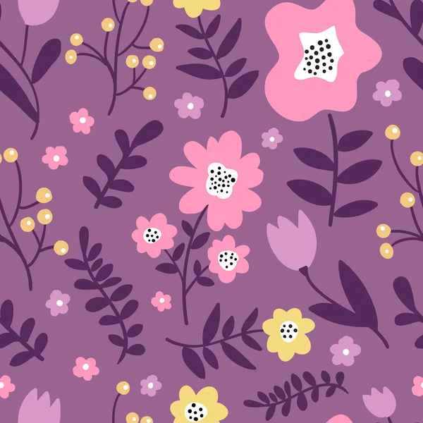 Motif Floral Coloré Sans Couture Avec Des Fleurs Sauvages Sur — Image vectorielle