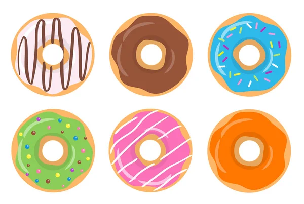 Colorful Glazed Assorted Donut Set White Background Strawberry Orange Chocolate — Stock Vector