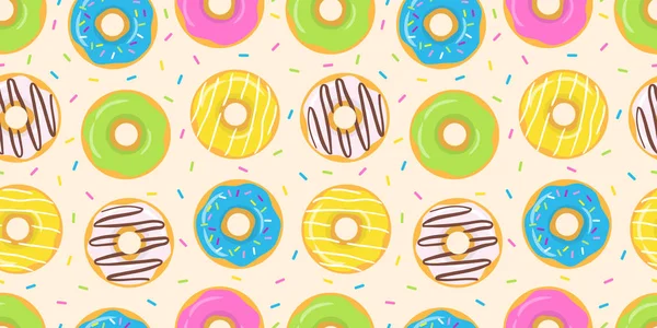 Padrão Sem Costura Bonito Colorido Com Donuts Envidraçados Fundo Bege —  Vetores de Stock