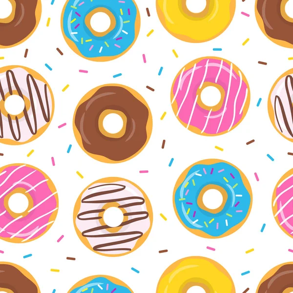 Padrão Colorido Sem Costura Com Donuts Envidraçados Fundo Branco Ilustração —  Vetores de Stock