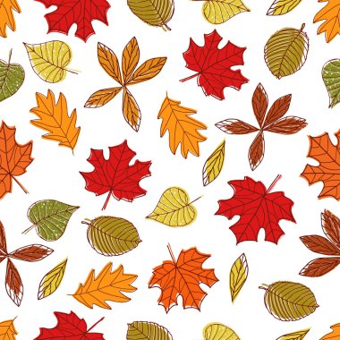 Beyaz arka plan üzerinde renkli sonbahar Dikişsiz desen bırakır. Vektör çizim