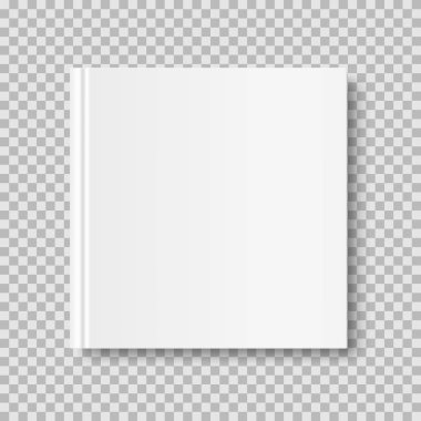 Alay kadar şeffaf arka plan üzerinde izole kare kapalı kitap. Beyaz boş kapak. 3D gerçekçi kitap, Not defteri, günlük vb illüstrasyon vektör