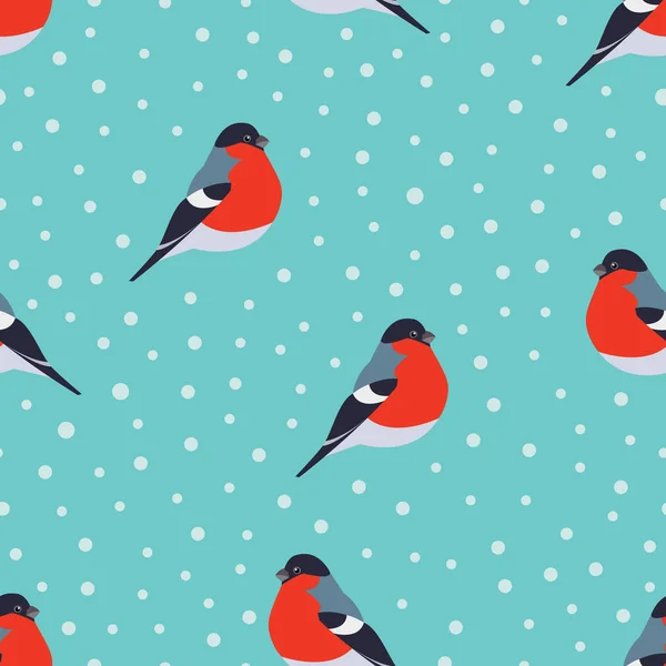 Motif Sans Couture Avec Bullfinch Neige Sur Fond Vert Saisonnière — Image vectorielle