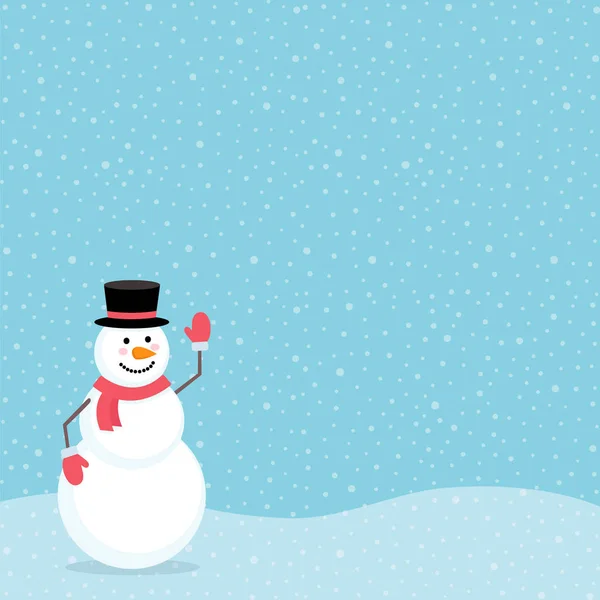 Счастливый Симпатичный Снеговик Черной Шляпе Красном Шарфе Перчатках Фоне Снежинок — стоковый вектор