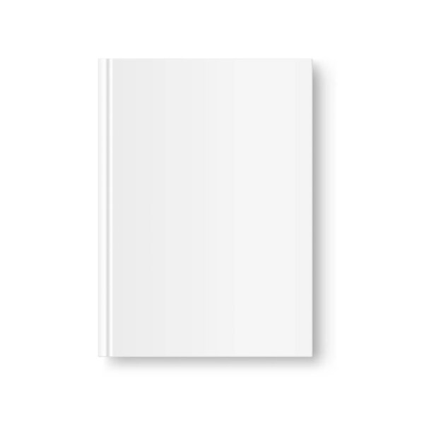 Vertical closed book mock up isolated on white background. White blank cover. 3D realistic book, notepad, diary etc vector illustration