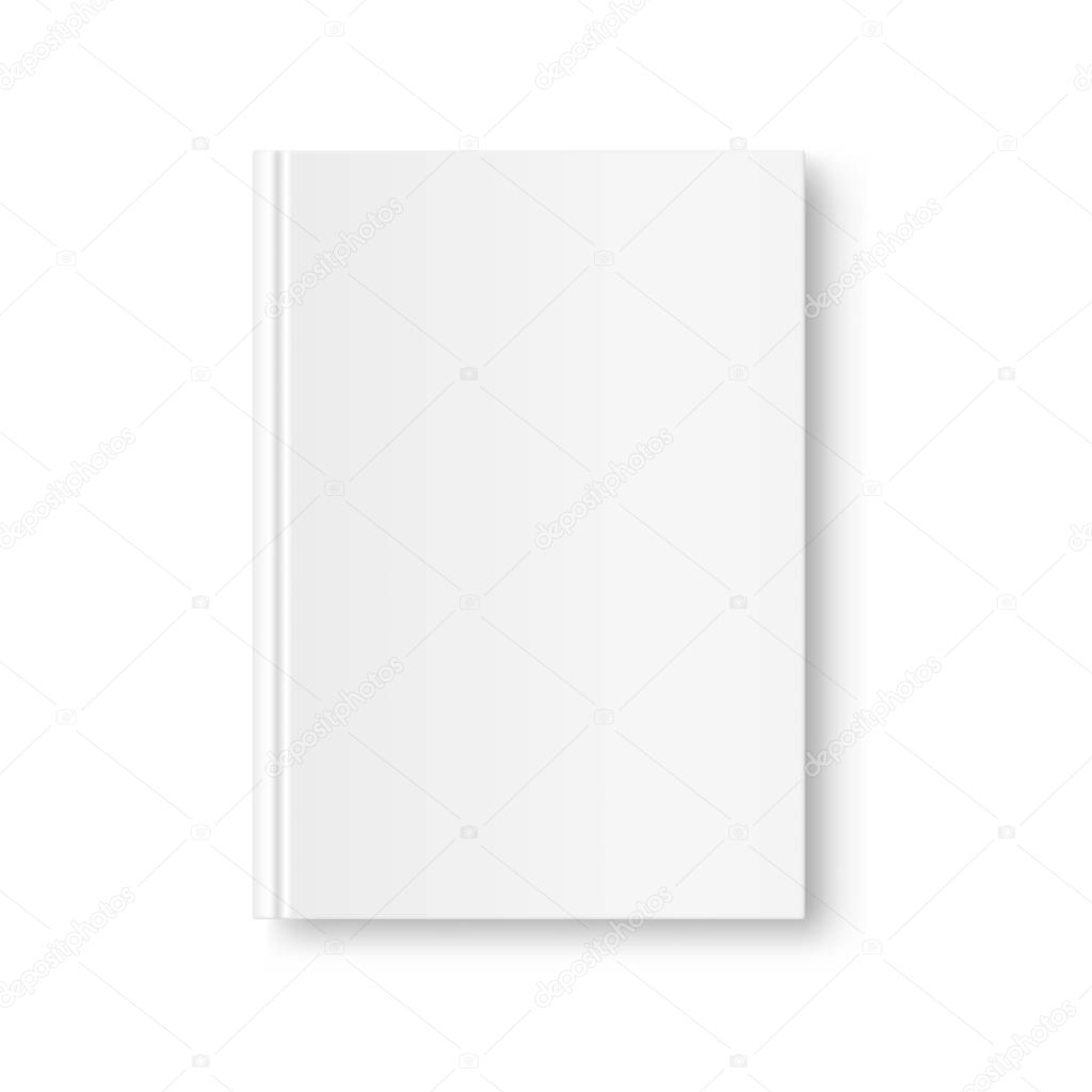 Vertical closed book mock up isolated on white background. White blank cover. 3D realistic book, notepad, diary etc vector illustration