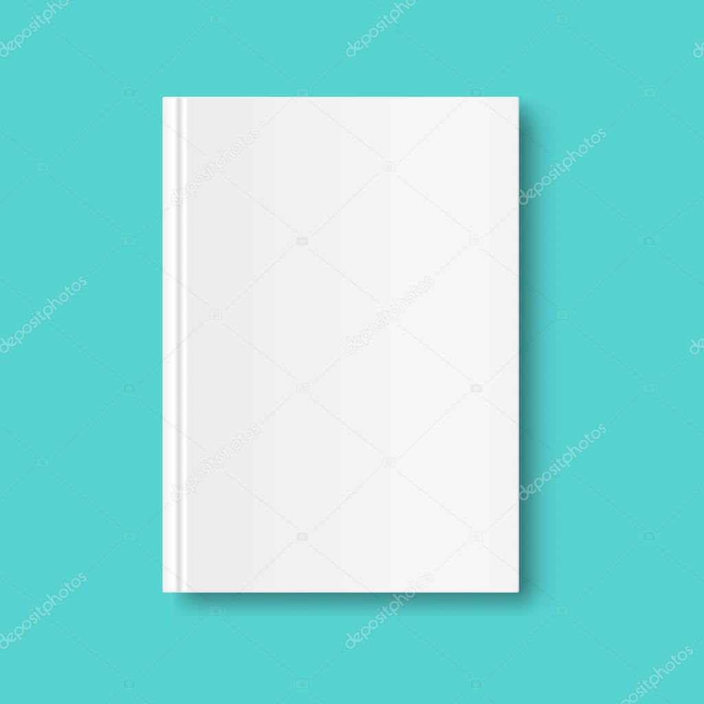 Vertical closed book mock up isolated on mint green background. White blank cover. 3D realistic book, notepad, diary etc vector illustration