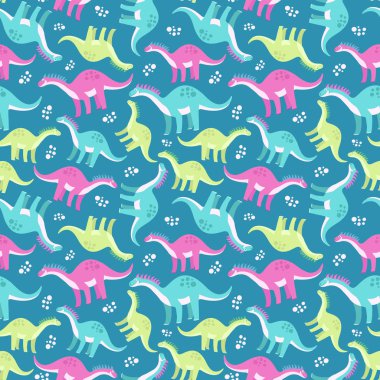 Dinozorların sevimli, renksiz deseni. Çocuklar için parlak bir geçmiş. Tekstil imalatı, not defterleri vs. için vektör illüstrasyonu