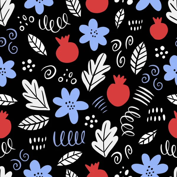 Dessin Floral Sans Soudure Dessiné Main Avec Fleurs Grenade Style — Image vectorielle