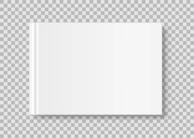 Yatay kapanmış kitap, şeffaf arkaplanda izole edilmiş bir şekilde görüntülenir. Beyaz boş kapak. 3d gerçekçi kitap, not defteri, günlük, vektör illüstrasyonu vs.