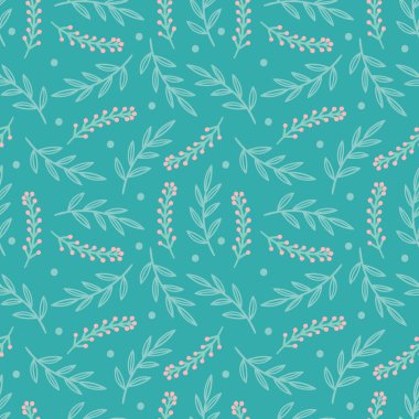 Dalları, yaprakları, mavi arka planda böğürtlenleri olan renksiz bir Noel deseni. Basit İskandinav tarzı. Paket kağıdı, yazdırma, yapıştırma kitabı vs. için vektör illüstrasyonu