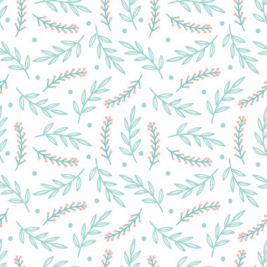 Beyaz arka planda dalları, yaprakları, böğürtlenleri olan renksiz bir Noel deseni. Basit İskandinav tarzı. Paket kağıdı, yazdırma, yapıştırma kitabı vs. için vektör illüstrasyonu