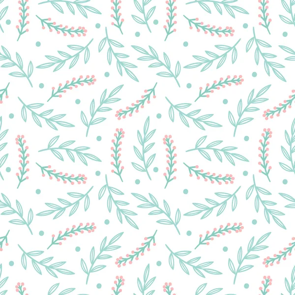 Seamless Colorful Floral Christmas Pattern Branches Leaves Berries White Background — Stock Vector