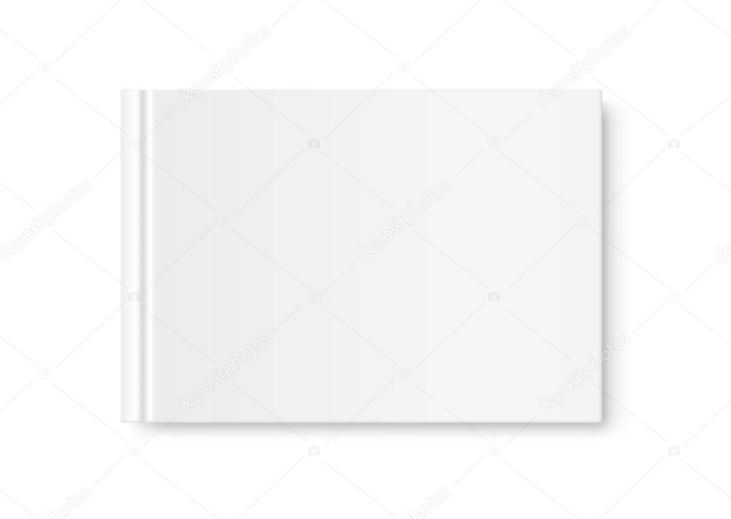 Horizontal closed book mock up isolated on white background. White blank cover. 3D realistic book, notepad, diary etc vector illustration