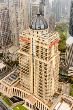 Şangay, Çin - Mar 31, 2016: Oriental Pearl Radyo ve Tv Kulesi'nden Şangay binalarının görünümü.