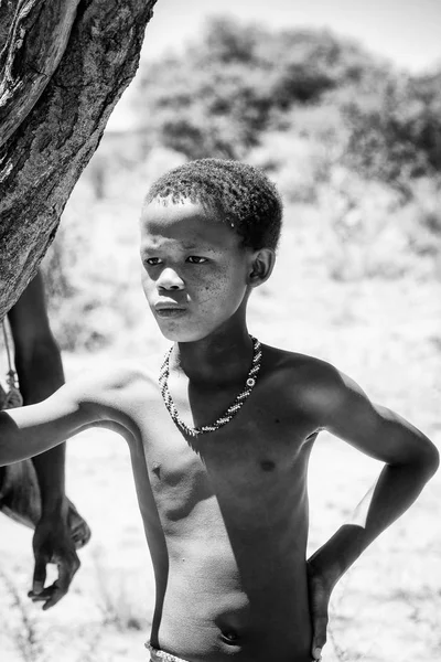East Of Windhoek, Namibya - 3 Ocak 2016: Tanımlanamayan bushmen çocuk. Bushmen insanlar Güney Afrika'nın çeşitli yerli avcı-toplayıcı insanların üyesidir