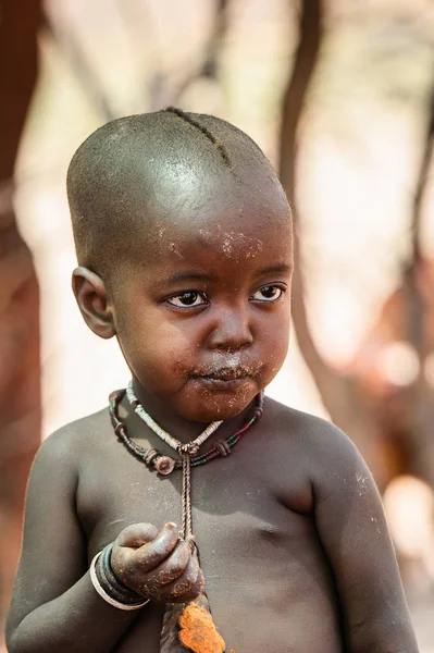Kamandžab Namibie Září 2015 Neidentifikovaný Malý Chlapec Portrét Kmene Himba — Stock fotografie