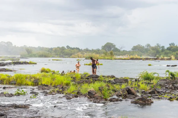 Livingstone Island Zambie Jan 2016 Neidentifikovaný Turisté Chystá Plavat Řece — Stock fotografie