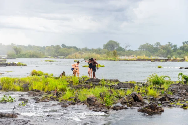 Livingstone Island Zambia Jan 2016 Unidentified Tourists Swim Zambezi River — Stock Photo, Image