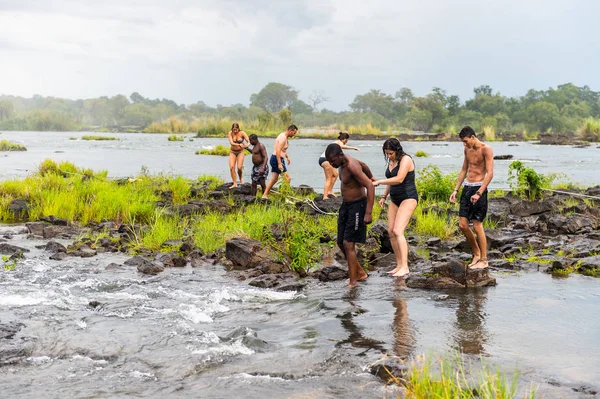 Île Livingstone Zambie Jan 2016 Des Touristes Non Identifiés Sont — Photo