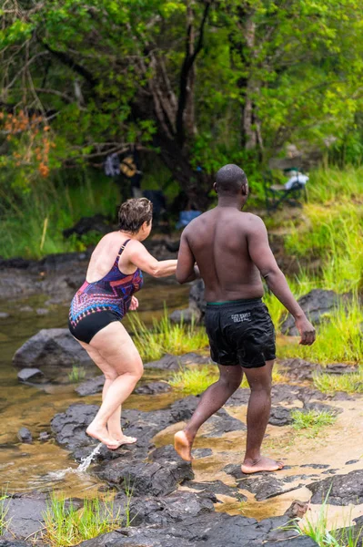 Livingstone Island Zambia Jan 2016 Onbekende Toeristen Staan Het Gebied — Stockfoto