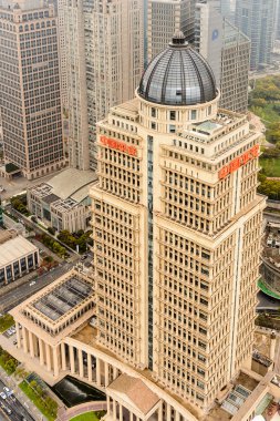 Şangay, Çin - Mar 31, 2016: Oriental Pearl Radyo ve Tv Kulesi'nden Şangay binalarının görünümü.